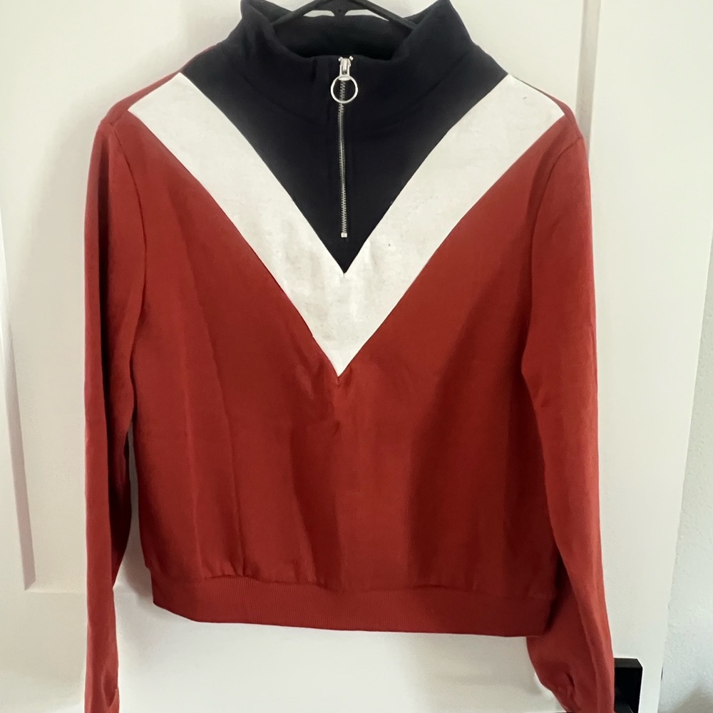 Love Tree Red and White Boxy Zippered Sweatshirt